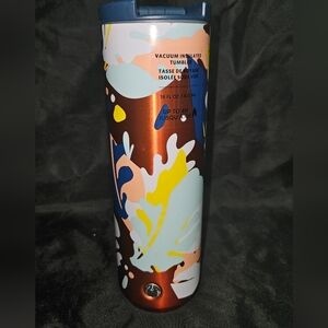 Starbucks Metallic Copper Tumbler with Blue, Yellow, White, Pink and Navy Accent
